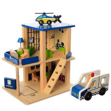 Деревянная игрушка Гараж MD 1059-1 Полиция, 2 этажа,транспорт,в кор-ке,39-28-8см