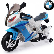 Детский электромотоцикл BMW S1000, с приставными колёсами, голубой