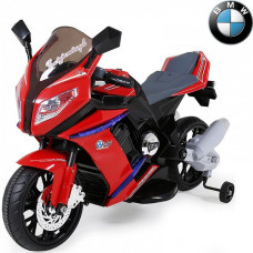 Детский электромотоцикл BMW S1000, с приставными колёсами, красный