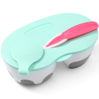 Двокамерна мисочка з ложечкою BabyOno Be Active М'ятна з червоною ложкою (+1067)