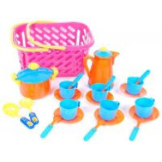 Игровой набор посуды Kinderway в корзинке (04-437) Розовая корзина