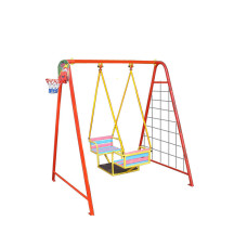 Гойдалки вуличні, "човник" для двох дітей на жорсткій підвісці (гойдалки+баскетбольне кільце+ гладіаторська сітка+дартс)