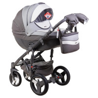 Коляска 2 в 1 Adamex Monte Deluxe Carbon кожа 100% D109 серый-св.серый-белый