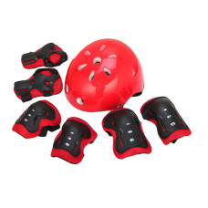 Комплект защиты (шлем, наколенники, налокотники, перчатки) - красный
