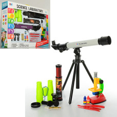 Набір ігровий 7004A мікроскоп, телескоп, бінокль, подзорн.труба, 12кольорів, в кор-ке, 55-39-8см