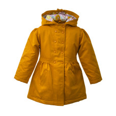 Пальто для девочки на стеганной подкладке со съемный капюшоном, желтый