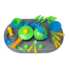 Плита Kinderway с мойкой и посудой (04-409) Зеленая