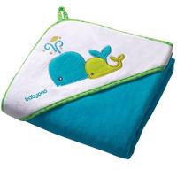 Полотенце с капюшоном BabyOno Велюр 76x76 см Киты Бирюзовый (137/02)