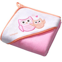 Рушник з капюшоном BabyOno Велюр 76x76 см Сова Рожевий (137/01)