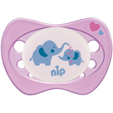 Силиконовая пустышка Nip Ночной сон №1, 0-6 мес. Слон розовый/Бегемот голубой (31309)