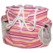 Тканинний підгузник на зав'язках Смуги рожевий / бордо / жовтий