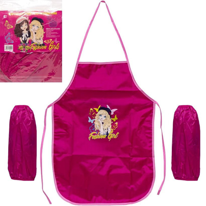 Фартух дитячий з нарукавниками для дівчаток Cr5530(Pink) 54х37 см (91392)
