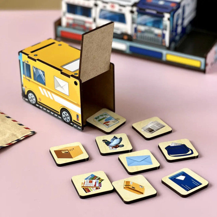 Деревянная настольная игра "Служебный транспорт" Ubumblebees (ПСФ027) Psf027 сортер-комодик