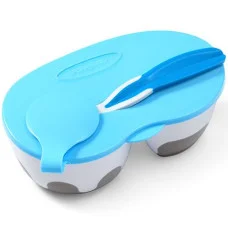 Двухкамерная мисочка с ложечкой BabyOno Be Active Голубая с синей ложкой (1067)