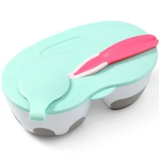Двокамерна мисочка з ложечкою BabyOno Be Active М'ятна з червоною ложкою (+1067)