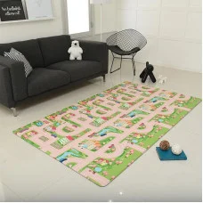 Игровой коврик CITY ROAD, цвет зеленый / розовый с рисунком, размер 210х140х1,2 см