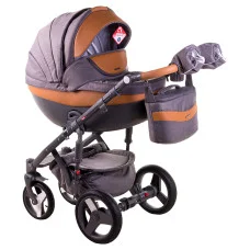 Коляска 2 в 1 Adamex Monte Deluxe Carbon D1 серый лен - рыжая кожа (рыжая ручка)