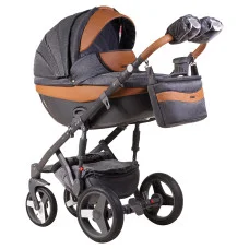 Коляска 2 в 1 Adamex Monte Deluxe Carbon D20 графит лен - рыжая кожа (рыжая ручка)