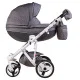 Коляска 2 в 1 Adamex Monte Deluxe Carbon D25 серый лен - серый (узор) - белый кант (ченая ручка)