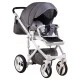 Коляска 2 в 1 Adamex Monte Deluxe Carbon D25 серый лен - серый (узор) - белый кант (ченая ручка)