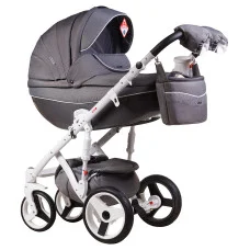 Коляска 2 в 1 Adamex Monte Deluxe Carbon D25 серый лен - серый (узор) - белый кант (ченая ручка)
