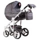 Коляска 2 в 1 Adamex Monte Deluxe Carbon D25 серый лен - серый (узор) - белый кант (ченая ручка)