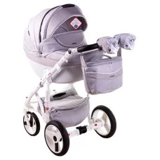Коляска 2 в 1 Adamex Monte Deluxe Carbon D27 св.серий льон-св.серий (ромб) білий кант (чорна ручка)