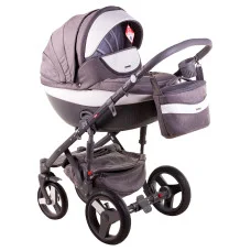 Коляска 2 в 1 Adamex Monte Deluxe Carbon D3 серый лен - белая кожа
