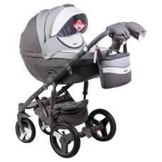 Коляска 2 в 1 Adamex Monte Deluxe Carbon шкіра 100% D109 сірий-св. сірий-білий
