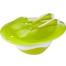 Мисочка с вилкой и ложкой Babyono 1064 Зеленая
