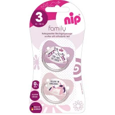 Силіконова пустушка Nip Моя сім'я №3, 16-32 міс. Жирафи / Єдиноріг (31005)