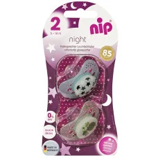 Силиконовая пустышка Nip Ночной сон №2, 5-18 мес. Звезда бирюзовая/Бегемот зеленый (31310)