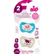 Силиконовая пустышка Nip Я уникум №2, 5-18 мес. Бирюзовая/Бежевая (31313)