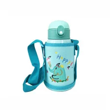 Термос-Поильник с силиконовой трубочкой Mgz-0318(Turquoise) чашкой, в чехле с ремешком, 550 мл