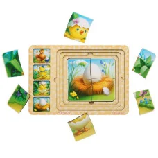 Деревянная настольная игра "Этапы развития курочки" Ubumblebees (ПСФ018) Psf018 сортер-пазл