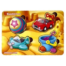 Деревянный пазл-вкладыш "Игрушки-1" Ubumblebees (ПСФ116) Psf116 фон с подсказкой