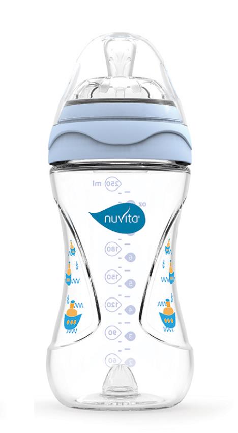 Бутылочка для кормления Nuvita Mimic 250 мл 3м + Антиколиковая, голубая NV6030Blue