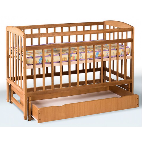 Кровать детская на шарнирах с ящиком с откидной боковиной (1200*600)(бук)