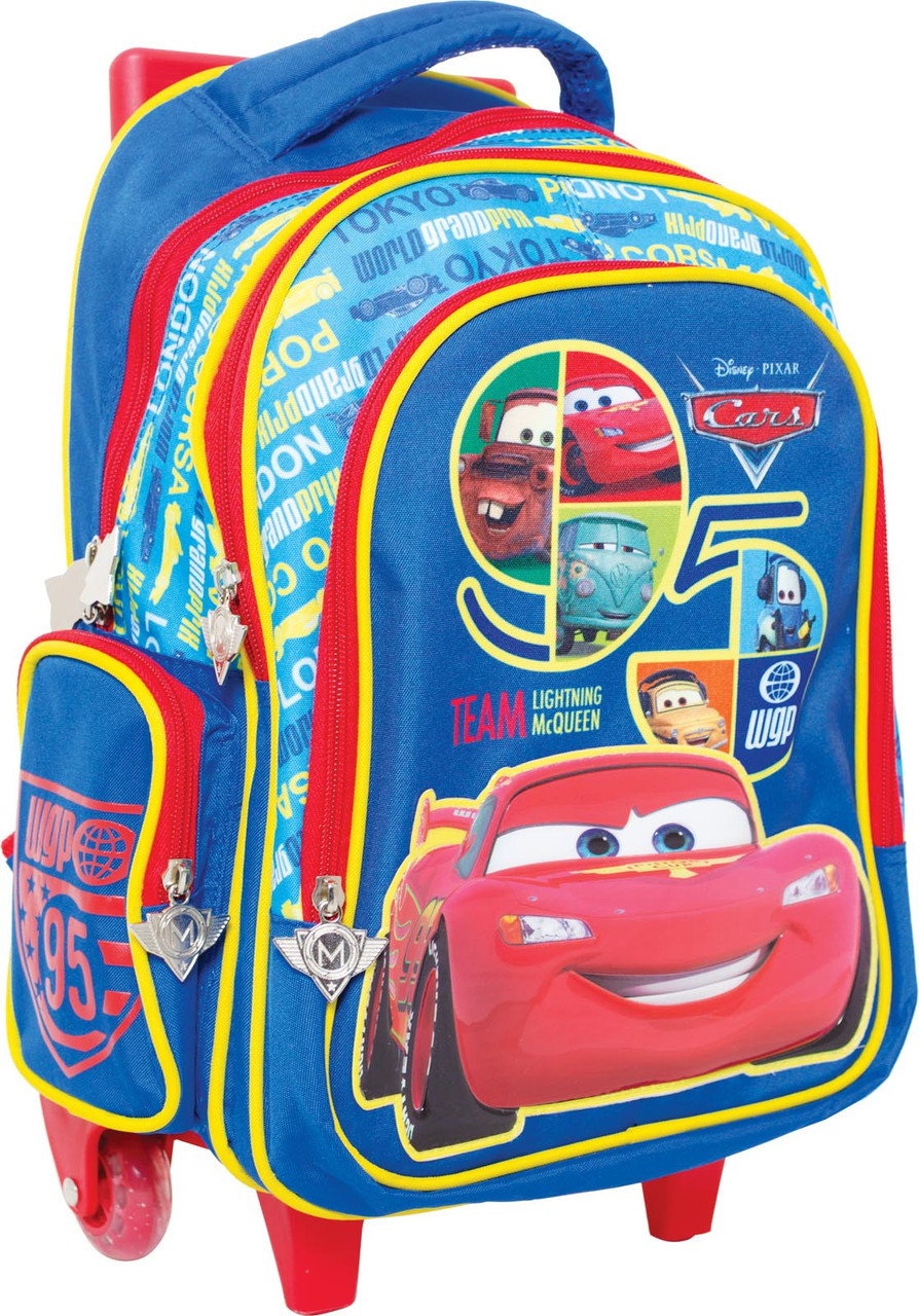 Рюкзак школьный на колесах &quot;Тачки&quot; синий