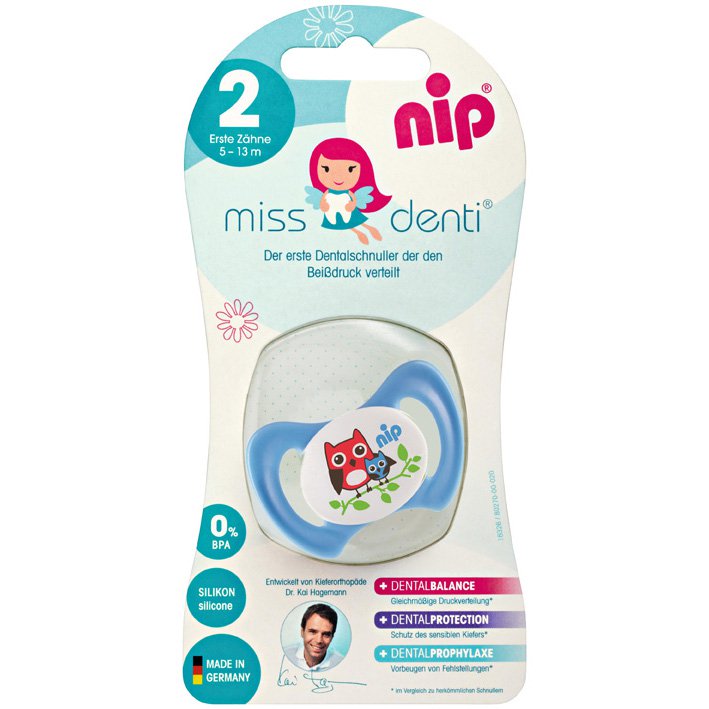 Силиконовая пустышка Nip Miss Denti №2, 5-13 мес. Синий (31801)