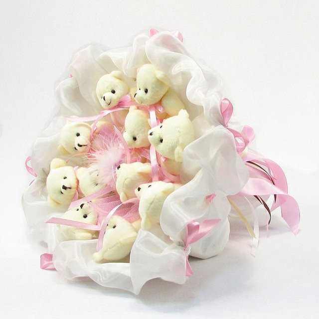 Букет из игрушек Мишки 11 бело-розовый зефир 5286IT