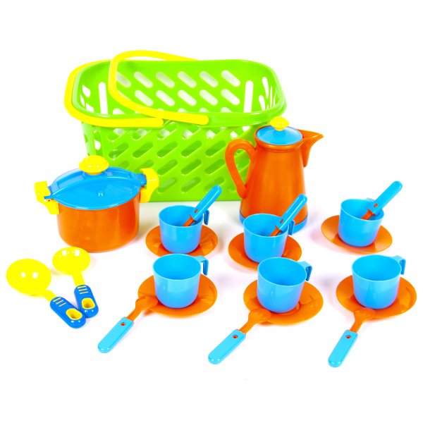 Игровой набор посуды Kinderway в корзинке (04-437) Салатовая корзина