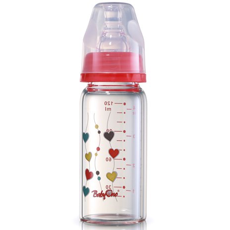 Стандартная стеклянная бутылочка BabyOno 1339, 120 мл Красный