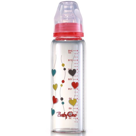 Стандартная стеклянная бутылочка BabyOno 1340, 240 мл Красный
