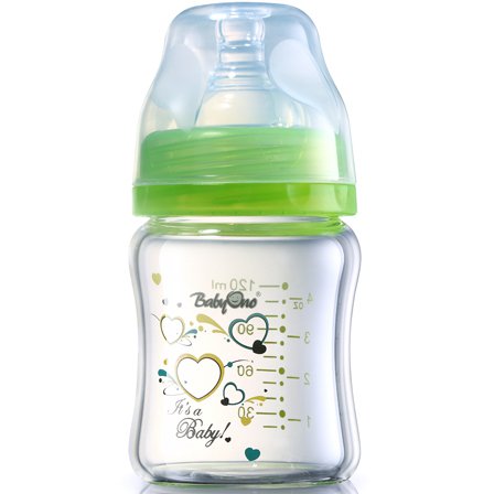 Стеклянная бутылочка с широким горлышком BabyOno 1341, 120 мл Зеленый