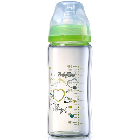 Стеклянная бутылочка с широким горлышком BabyOno 1342, 240 мл Зеленый
